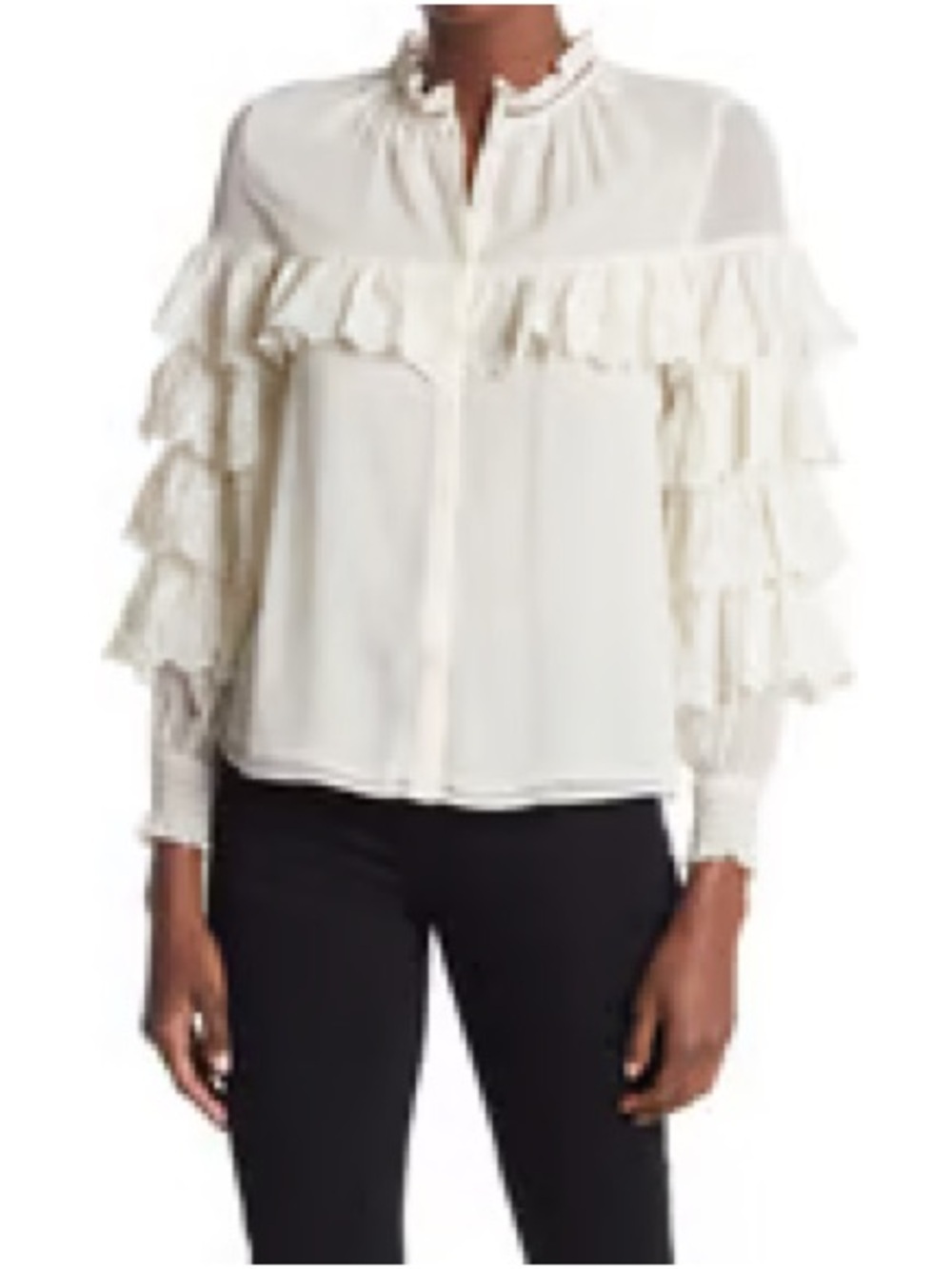 NWT Topshop White tiered ruffle long sleeve blouse size 8